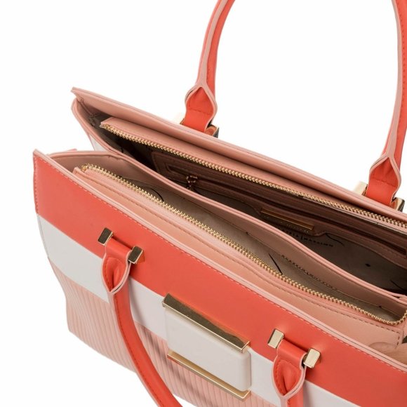 🆕Alessia Massimo Colorblock Top Handle Bag - Coral / White / Peach NWT's - Picture 4 of 14